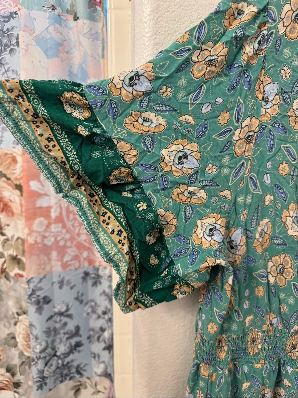BloomChic Teal Floral Midi Dress with Cream Accents 22/24 plus garden boho - Picture 3 of 7